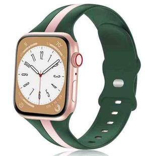 For Apple Watch 6 40mm Contrast Dual Color Silicone Watch Band(Grass Green Pink)