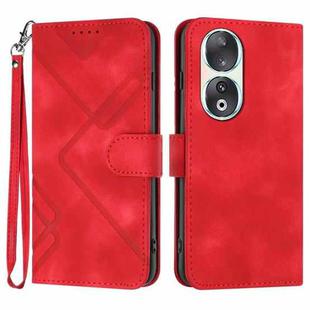 For Honor 90 Line Pattern Skin Feel Leather Phone Case(Red)