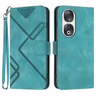 For Honor 90 Line Pattern Skin Feel Leather Phone Case(Light Blue)