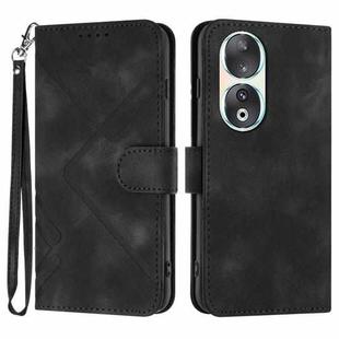 For Honor 90 Line Pattern Skin Feel Leather Phone Case(Black)