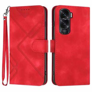 For Honor X50i Line Pattern Skin Feel Leather Phone Case(Red)