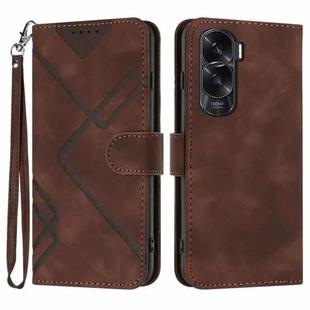 For Honor X50i Line Pattern Skin Feel Leather Phone Case(Coffee)