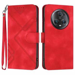For Honor Magic5 Pro Line Pattern Skin Feel Leather Phone Case(Red)