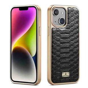 For iPhone 14 Plus Fierre Shann Python Texture Electroplating PU Phone Case(Black)