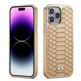 For iPhone 14 Pro Max Fierre Shann Python Texture Electroplating PU Phone Case(White)