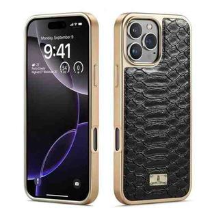 For iPhone 16 Pro Max Fierre Shann Python Texture Electroplating PU Phone Case(Black)