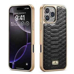 For iPhone 16 Pro Fierre Shann Python Texture Electroplating PU Phone Case(Black)