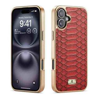 For iPhone 16 Plus Fierre Shann Python Texture Electroplating PU Phone Case(Red)