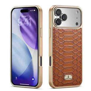 For iPhone 17 Pro Max Fierre Shann Python Texture Electroplating PU Phone Case(Brown)