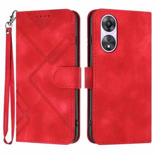 For OPPO A58 Line Pattern Skin Feel Leather Phone Case(Red)