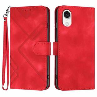 For iPhone SE 2024 Line Pattern Skin Feel Leather Phone Case(Red)