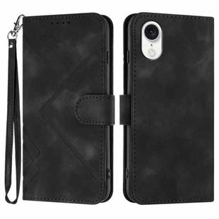 For iPhone SE 2024 Line Pattern Skin Feel Leather Phone Case(Black)