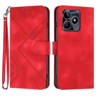 For Realme C53 Line Pattern Skin Feel Leather Phone Case(Red)