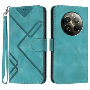 For Realme 12+ 5G Global Line Pattern Skin Feel Leather Phone Case(Light Blue)