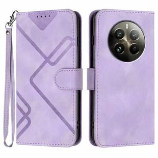 For Realme 12+ 5G Global Line Pattern Skin Feel Leather Phone Case(Light Purple)