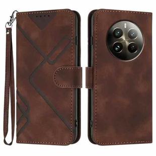 For Realme 12+ 5G Global Line Pattern Skin Feel Leather Phone Case(Coffee)