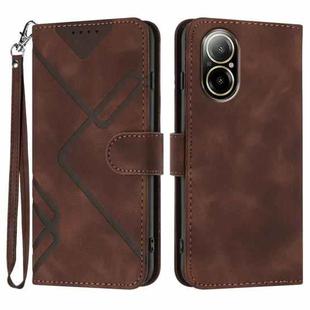 For Realme C67 4G Global Line Pattern Skin Feel Leather Phone Case(Coffee)