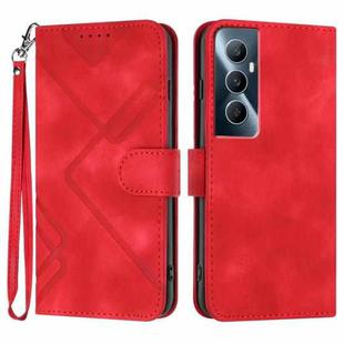 For Realme C65 4G Line Pattern Skin Feel Leather Phone Case(Red)