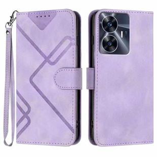 For Realme C55 4G Global/Narzo N55 Line Pattern Skin Feel Leather Phone Case(Light Purple)