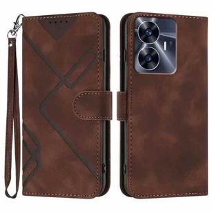 For Realme C55 4G Global/Narzo N55 Line Pattern Skin Feel Leather Phone Case(Coffee)