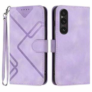 For Sony Xperia 1 V 2023 Line Pattern Skin Feel Leather Phone Case(Light Purple)