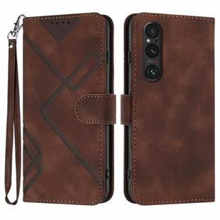 For Sony Xperia 1 V 2023 Line Pattern Skin Feel Leather Phone Case(Coffee)