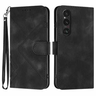 For Sony Xperia 1 V 2023 Line Pattern Skin Feel Leather Phone Case(Black)