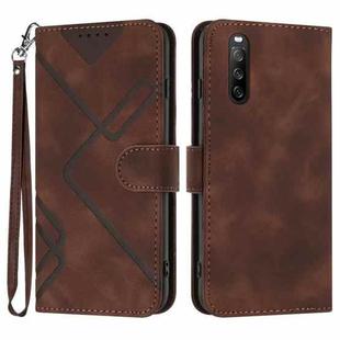 For Sony Xperia 10 V 2023 Line Pattern Skin Feel Leather Phone Case(Coffee)
