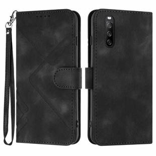 For Sony Xperia 10 V 2023 Line Pattern Skin Feel Leather Phone Case(Black)