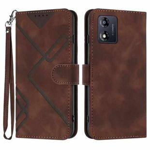 For Motorola Moto E13 Line Pattern Skin Feel Leather Phone Case(Coffee)