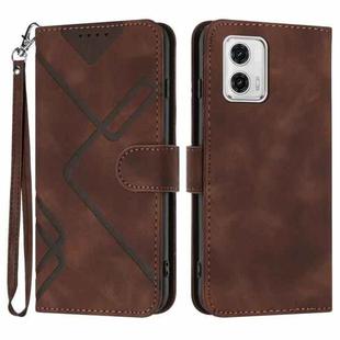 For Motorola Moto G73 Line Pattern Skin Feel Leather Phone Case(Coffee)