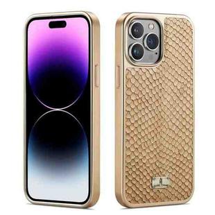 For iPhone 15 Pro Max Fierre Shann Snake Texture Electroplating PU Phone Case(White)