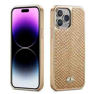 For iPhone 14 Pro Fierre Shann Snake Texture Electroplating PU Phone Case(White)