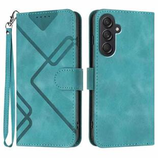 For Samsung Galaxy M55 5G Line Pattern Skin Feel Leather Phone Case(Light Blue)