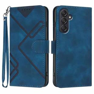 For Samsung Galaxy M55 5G Line Pattern Skin Feel Leather Phone Case(Royal Blue)