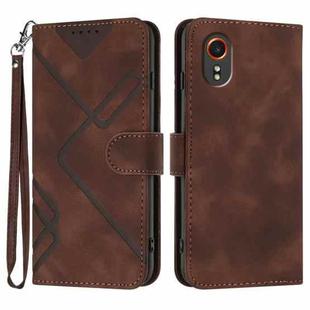 For Samsung Galaxy Xcover7 5G Line Pattern Skin Feel Leather Phone Case(Coffee)