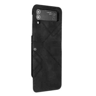 For Samsung Galaxy Z Flip3 Line Pattern Skin Feel Leather Phone Case(Black)