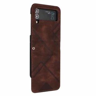 For Samsung Galaxy Z Flip4 Line Pattern Skin Feel Leather Phone Case(Coffee)