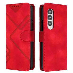 For Samsung Galaxy Z Fold4 Line Pattern Skin Feel Leather Phone Case(Red)