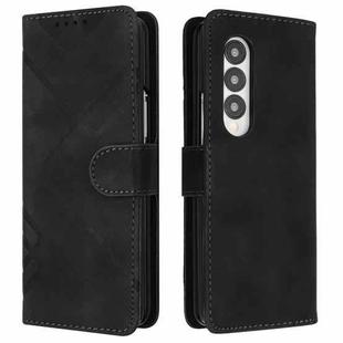 For Samsung Galaxy Z Fold4 Line Pattern Skin Feel Leather Phone Case(Black)