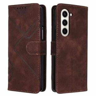 For Samsung Galaxy Z Fold5 Line Pattern Skin Feel Leather Phone Case(Coffee)