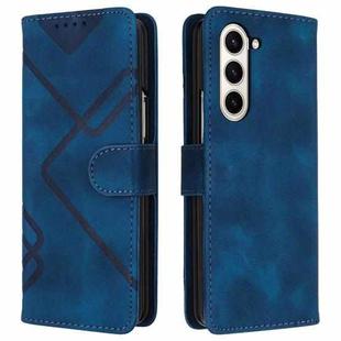 For Samsung Galaxy Z Fold5 Line Pattern Skin Feel Leather Phone Case(Royal Blue)