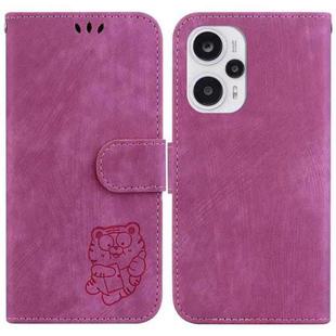 For Redmi Note 12 Turbo Little Tiger Embossed Leather Phone Case(Rose Red)