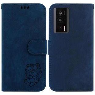 For Redmi K60 / K60 Pro Little Tiger Embossed Leather Phone Case(Dark Blue)