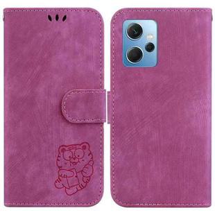 For Redmi Note 12 4G Global Little Tiger Embossed Leather Phone Case(Rose Red)