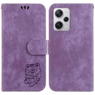 For Redmi Note 12 Pro+ Global Little Tiger Embossed Leather Phone Case(Purple)