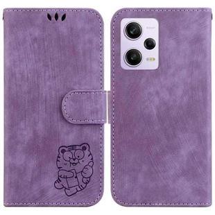 For Redmi Note 12 Pro 5G Global Little Tiger Embossed Leather Phone Case(Purple)