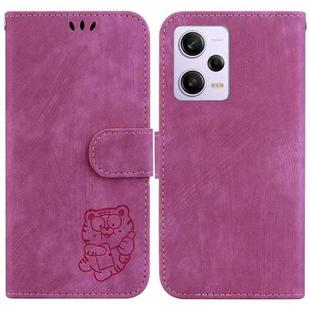 For Redmi Note 12 Pro 5G Global Little Tiger Embossed Leather Phone Case(Rose Red)