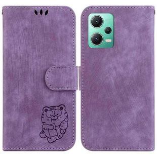 For Redmi Note 12 5G Global Little Tiger Embossed Leather Phone Case(Purple)