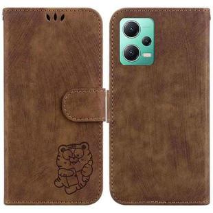 For Redmi Note 12 5G Global Little Tiger Embossed Leather Phone Case(Brown)